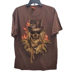 Happy Halloween Brown Fire Evil Scarecrow Horror Graphic Tee Unisex Men's Sz L